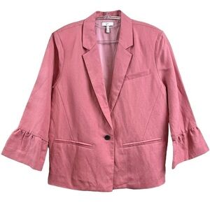 Joie Ruffle Bell Sleeve Buttoned Linen Cotton? Blazer Jacket Career Pink Size 4